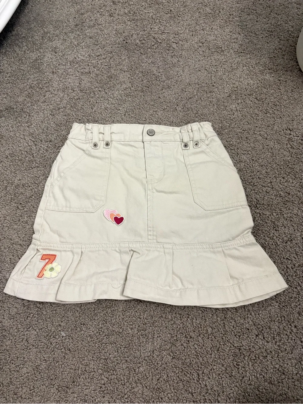 GAP Cream Ruffle Hem Skirt with Heart & Number Patches